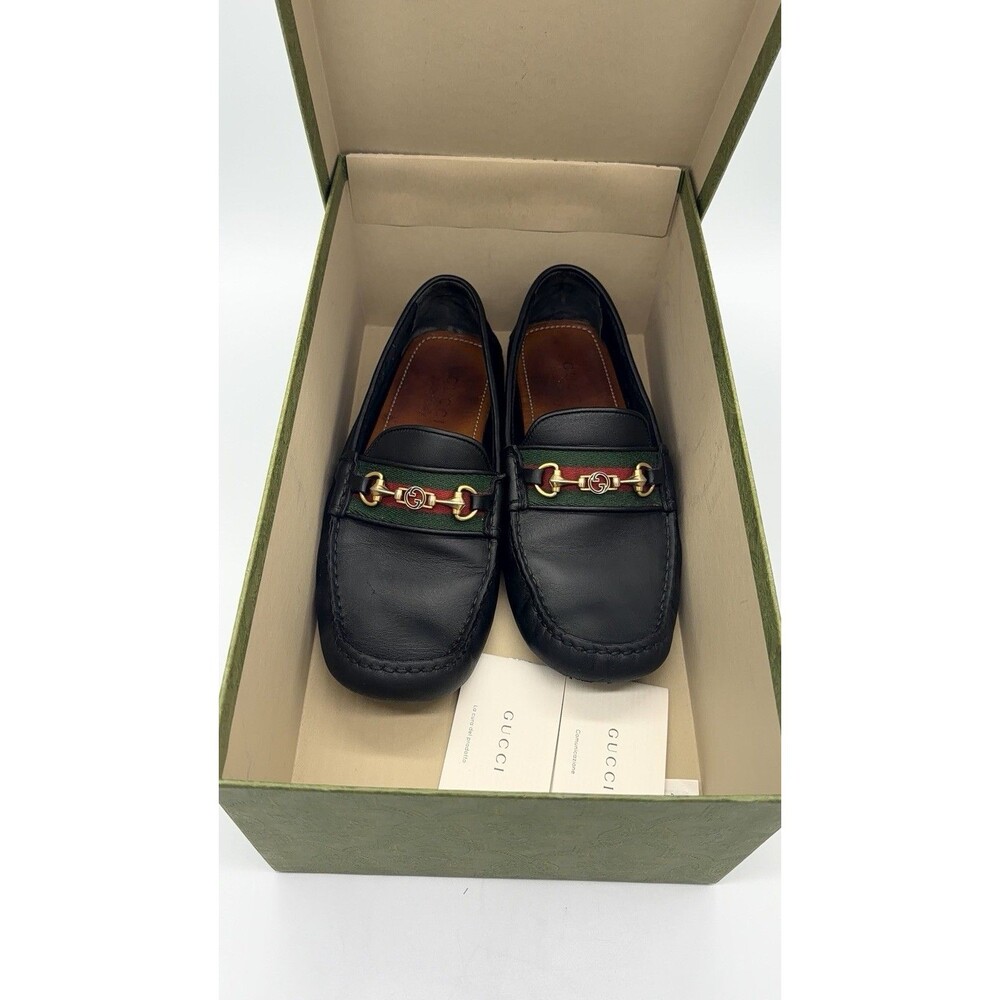 GUCCI Driver Men's Black Leather Horsebit With Web Loafers New UK 7 US 7.5 - Picture 2 of 16
